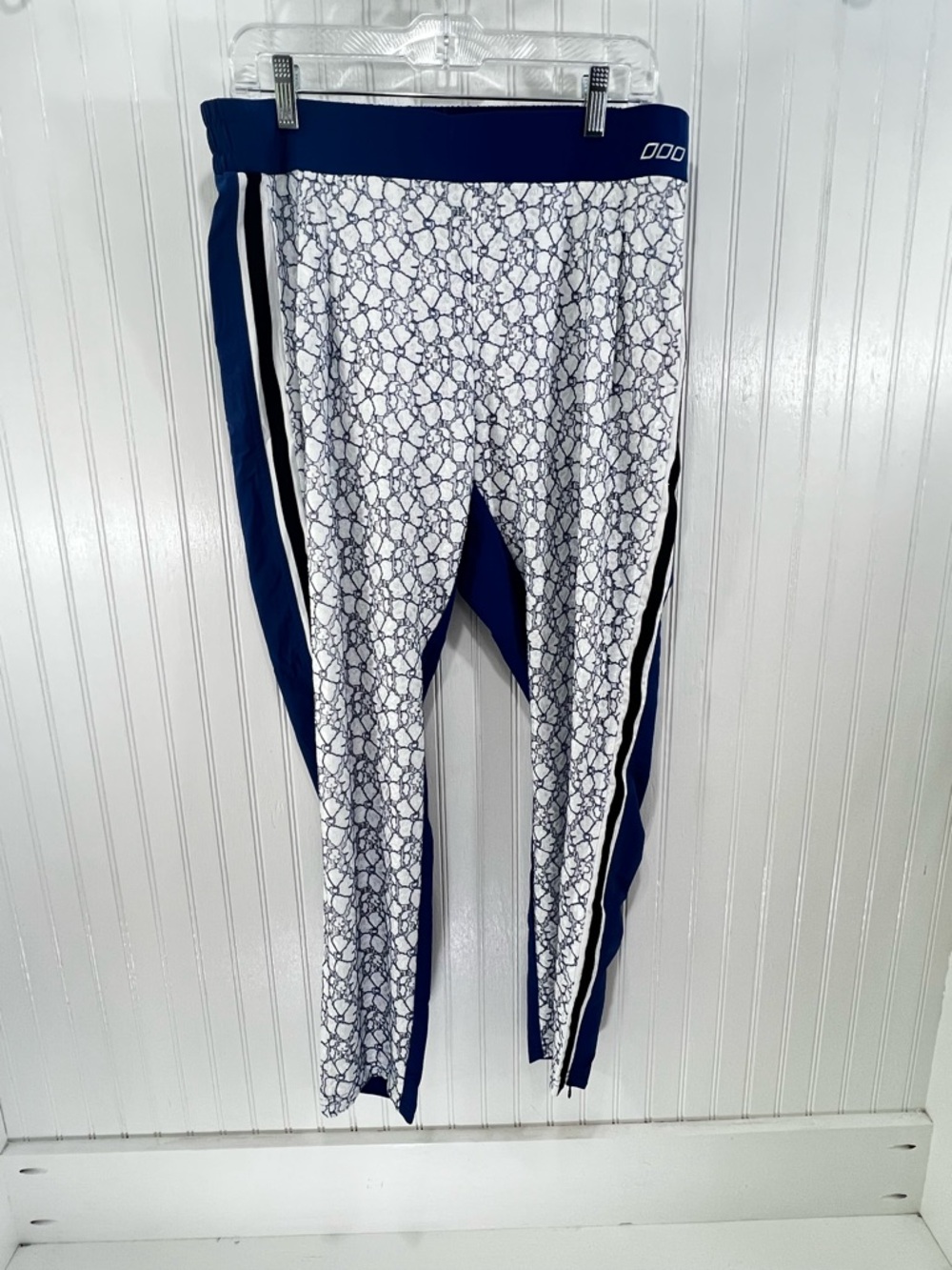 Lorna Jane Lace Overlay Joggers Blue Stripe Zip Hem Size L